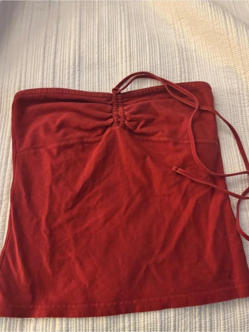 American Eagle Outfitters Red Ruched Tube Top with Thin Straps